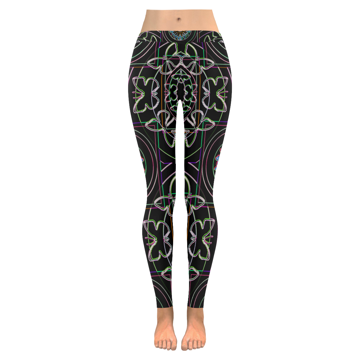 Neon Butterfly Women's Low Rise Leggings (Invisible Stitch) (Model L05)