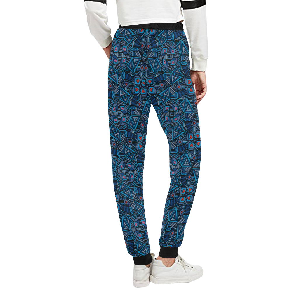 Blue Doodles - Hearts And Smiles Unisex All Over Print Sweatpants (Model L11)