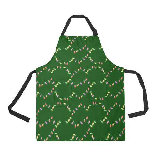 Festive Christmas Lights on Green All Over Print Apron