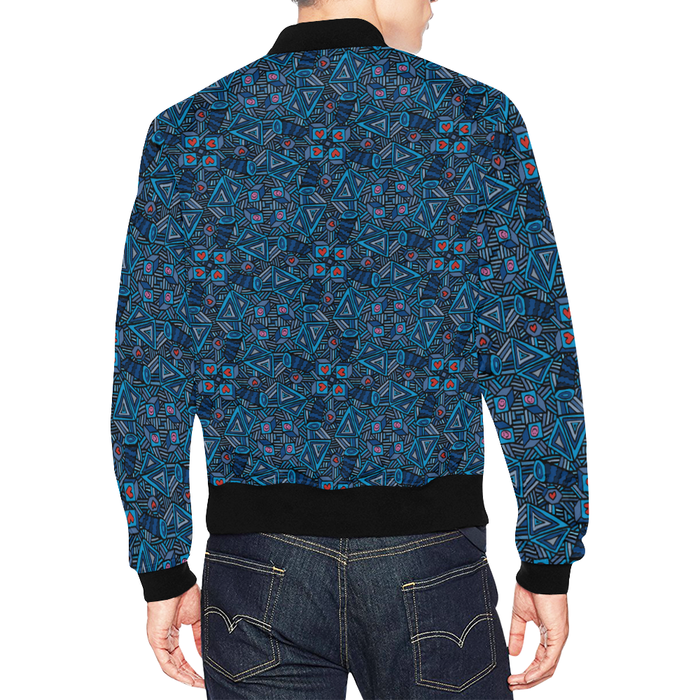 Blue Doodles - Hearts And Smiles All Over Print Bomber Jacket for Men (Model H19)