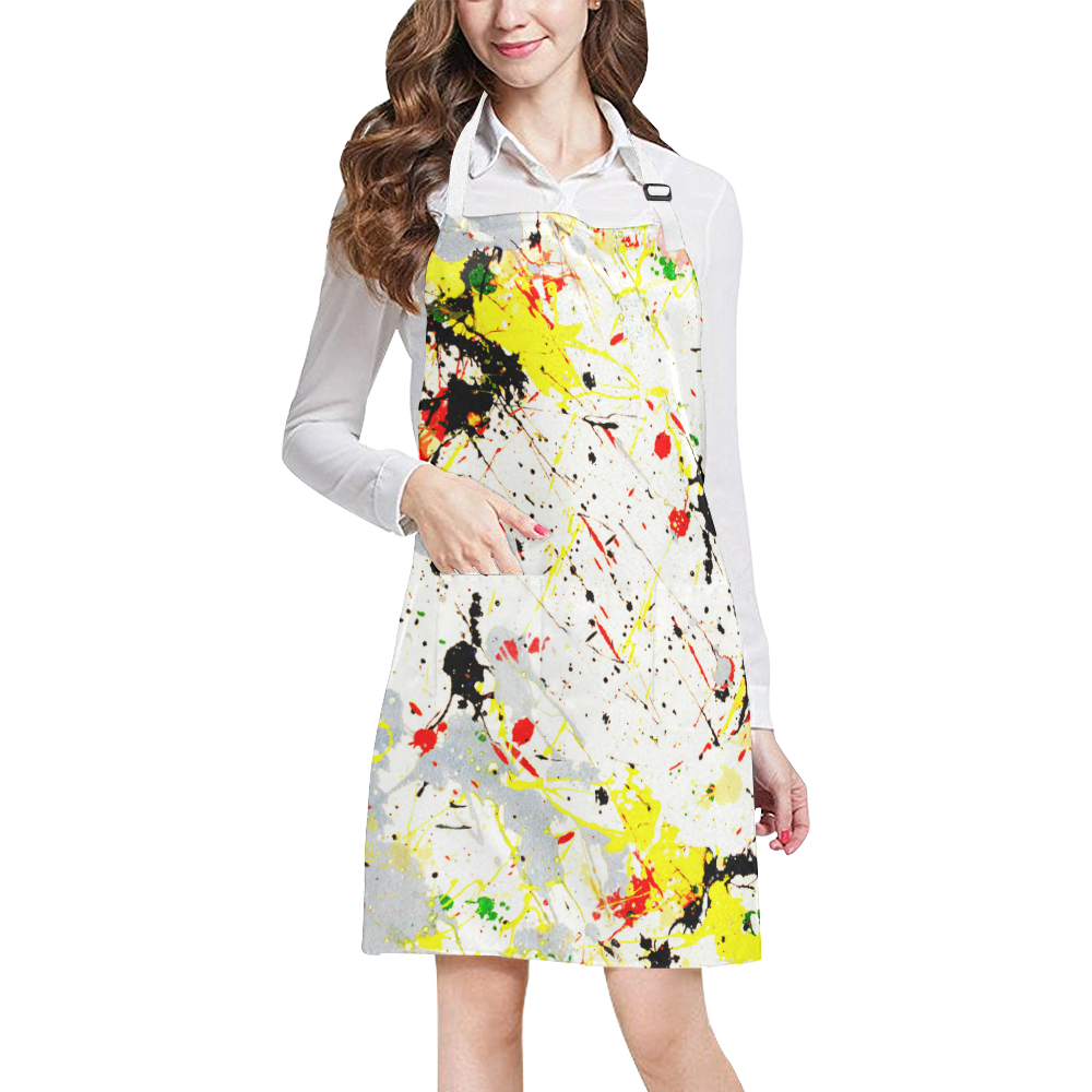 Yellow & Black Paint Splatter All Over Print Apron