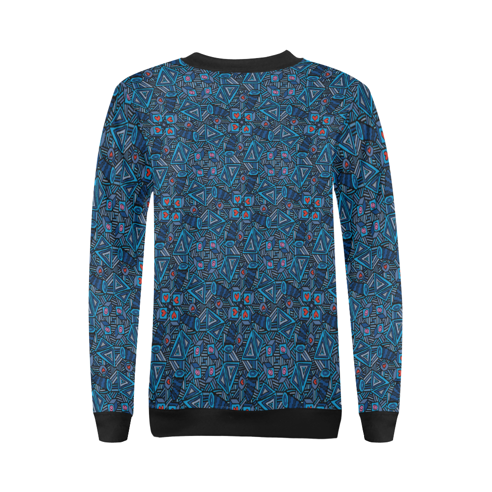 Blue Doodles - Hearts And Smiles All Over Print Crewneck Sweatshirt for Women (Model H18)