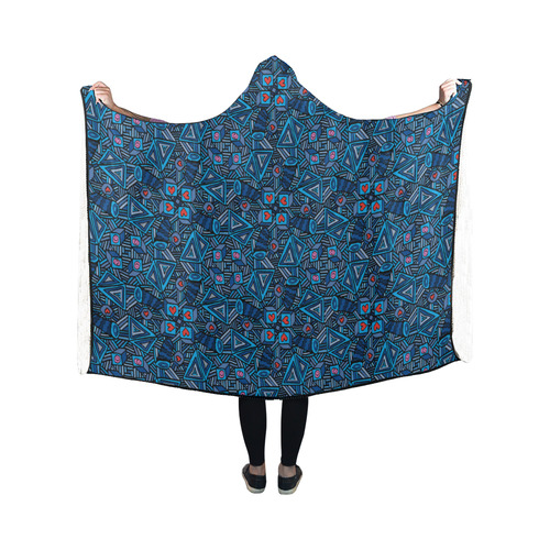 Blue Doodles - Hearts And Smiles Hooded Blanket 50''x40''