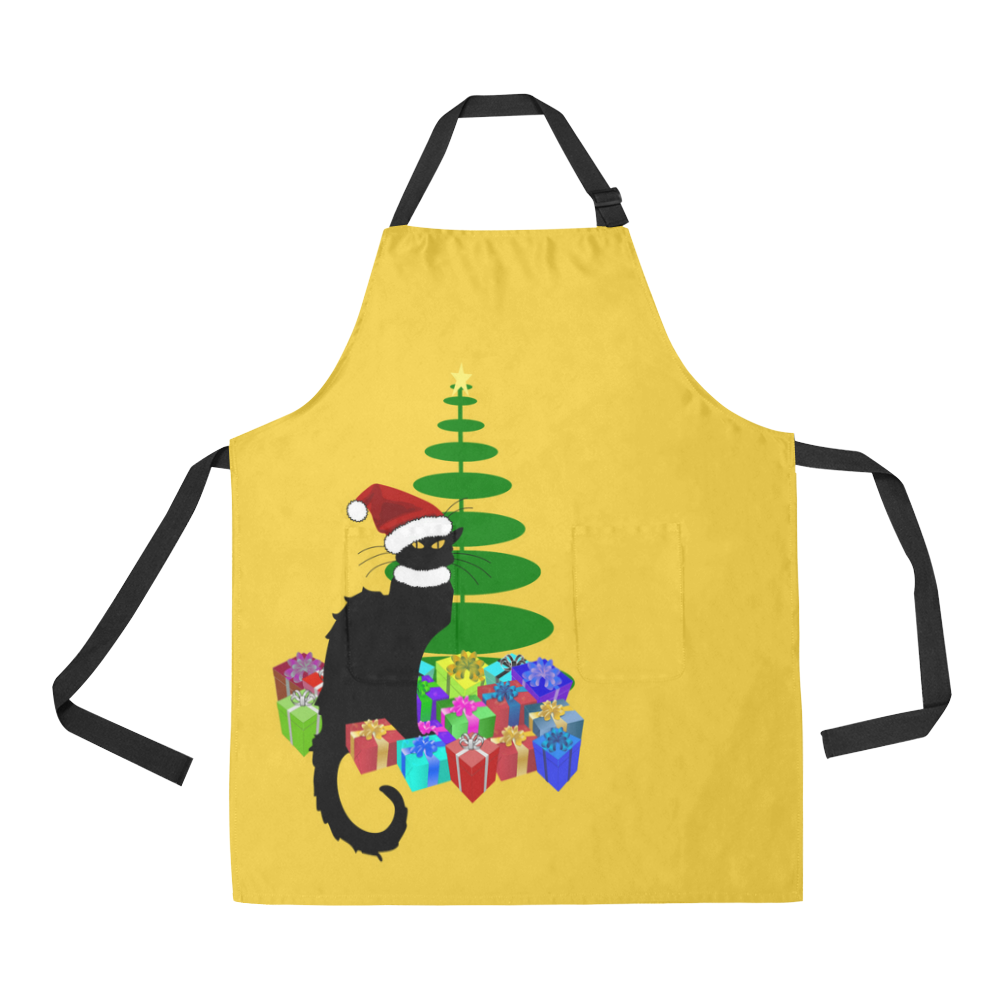 Christmas Le Chat Noir with Santa Hat All Over Print Apron
