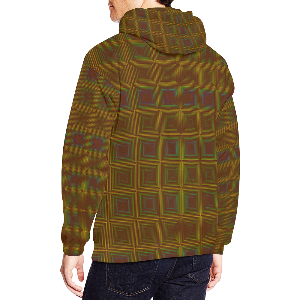 Golden brown multicolored multiple squares All Over Print Hoodie for Men/Large Size (USA Size) (Model H13)