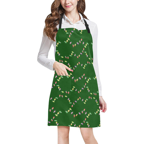 Festive Christmas Lights on Green All Over Print Apron