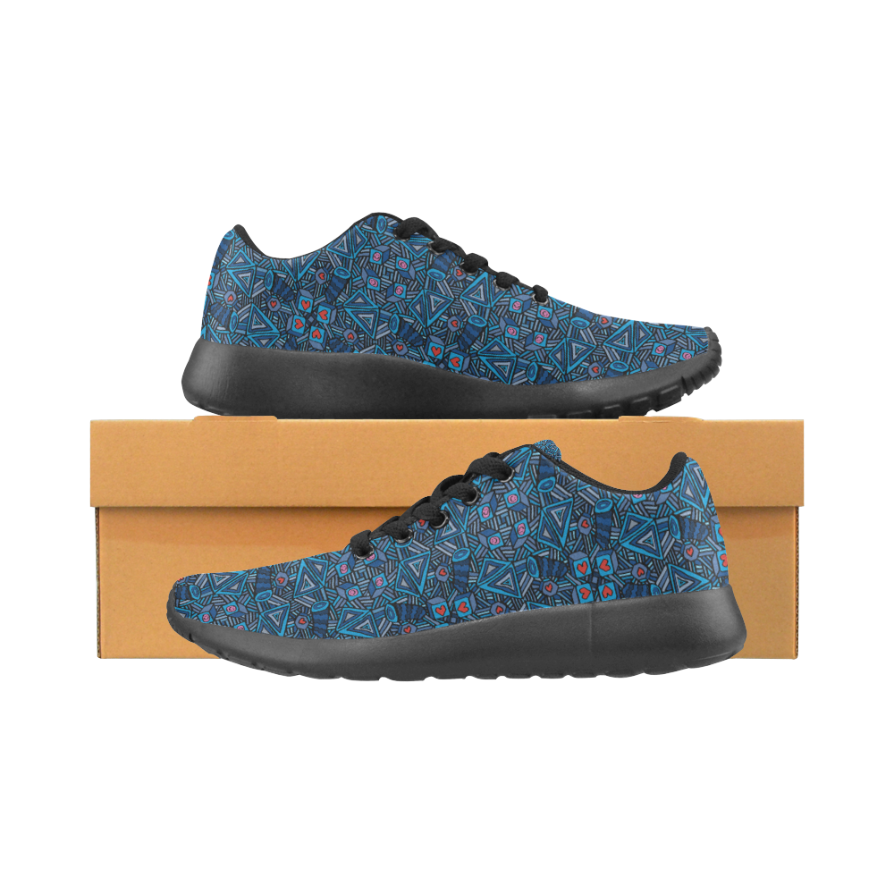 Blue Doodles - Hearts And Smiles Women's Running Shoes/Large Size (Model 020)