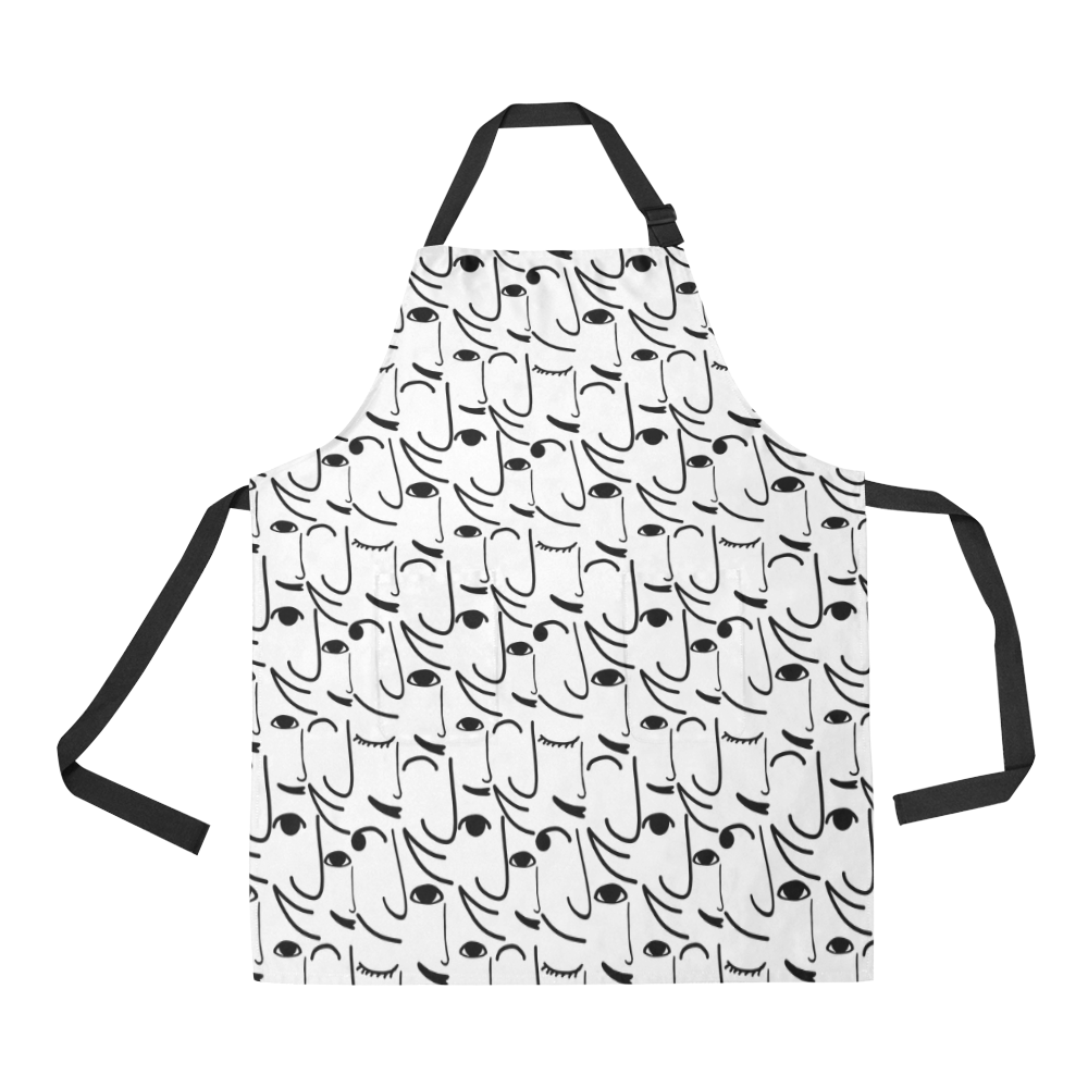 Doodle Art Smiling Side Faces All Over Print Apron