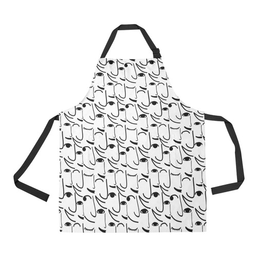 Doodle Art Smiling Side Faces All Over Print Apron
