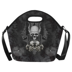 Skull with crow in black and white Neoprene Lunch Bag/Large (Model 1669)