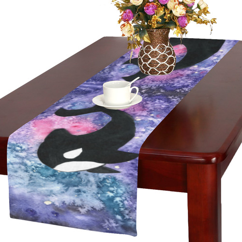 whale floating in galaxy. Space Table Runner 16x72 inch