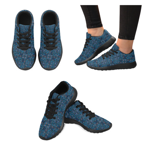 Blue Doodles - Hearts And Smiles Women's Running Shoes/Large Size (Model 020)