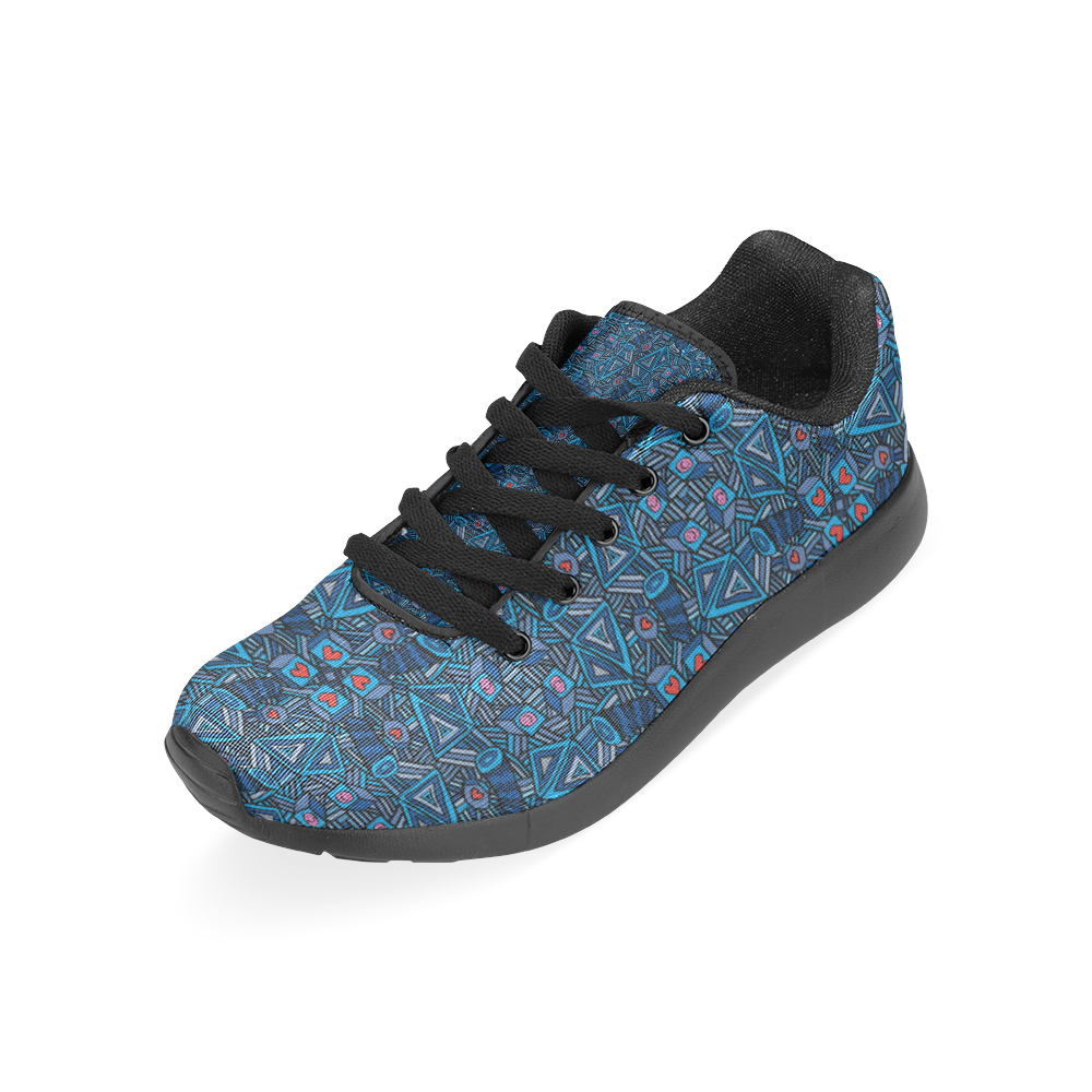Blue Doodles - Hearts And Smiles Women's Running Shoes/Large Size (Model 020)