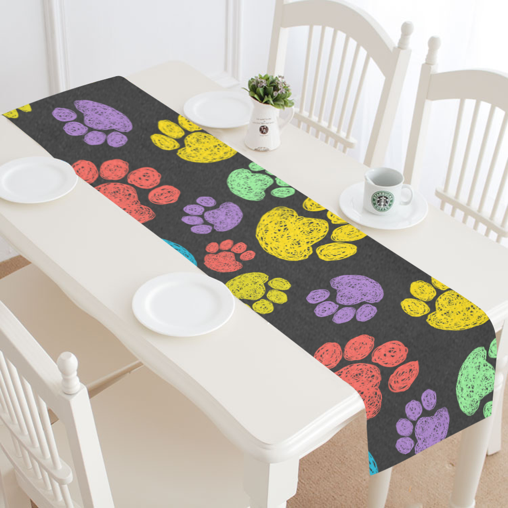 Colorful dog paws Table Runner 16x72 inch