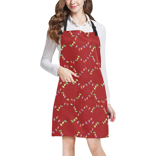 Festive Christmas Lights  on Red All Over Print Apron