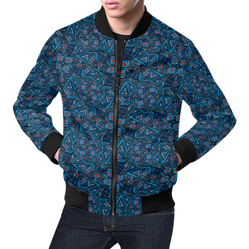 Blue Doodles - Hearts And Smiles All Over Print Bomber Jacket for Men (Model H19)