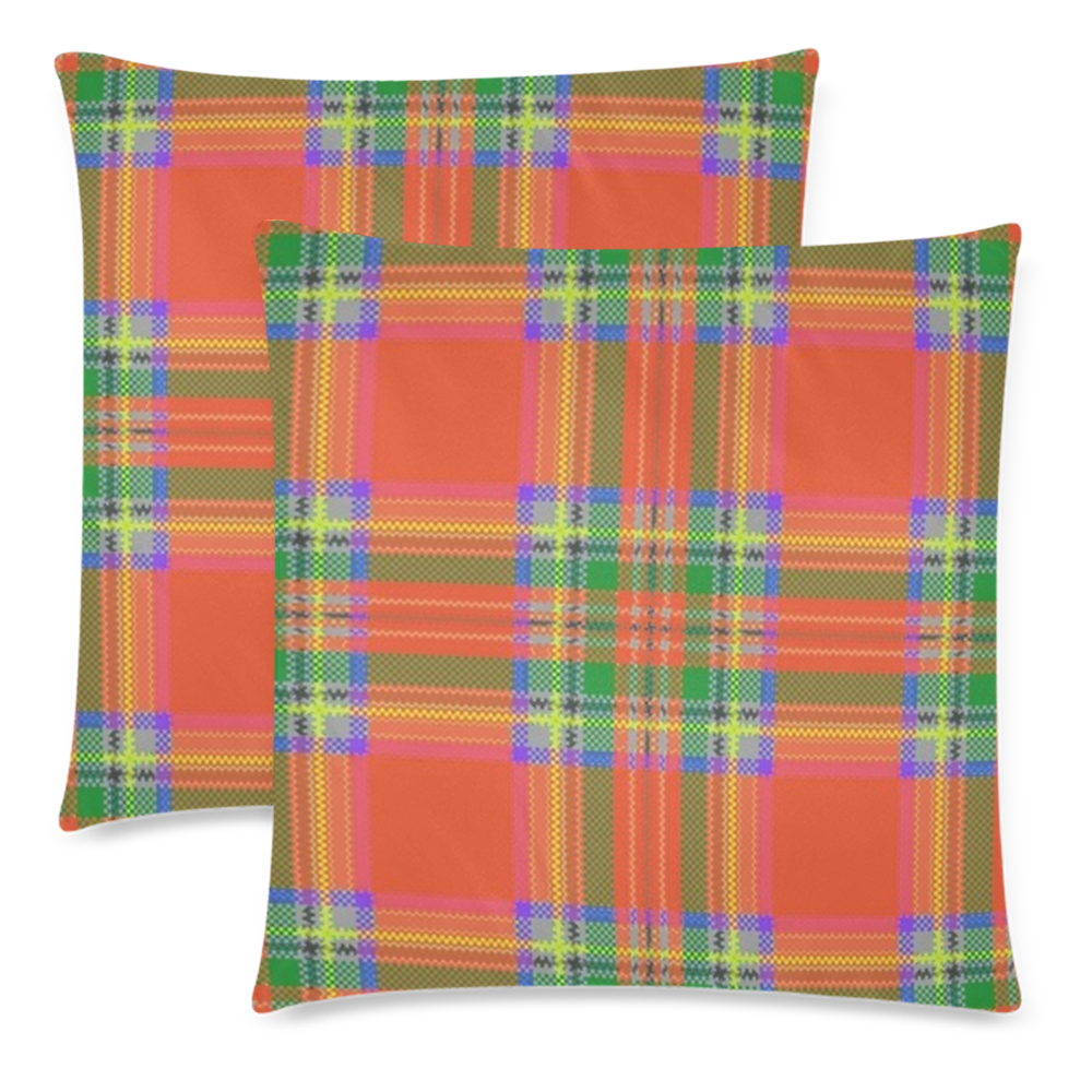 Orange And Green Plaid Custom Zippered Pillow Cases 18"x 18" (Twin Sides) (Set of 2)