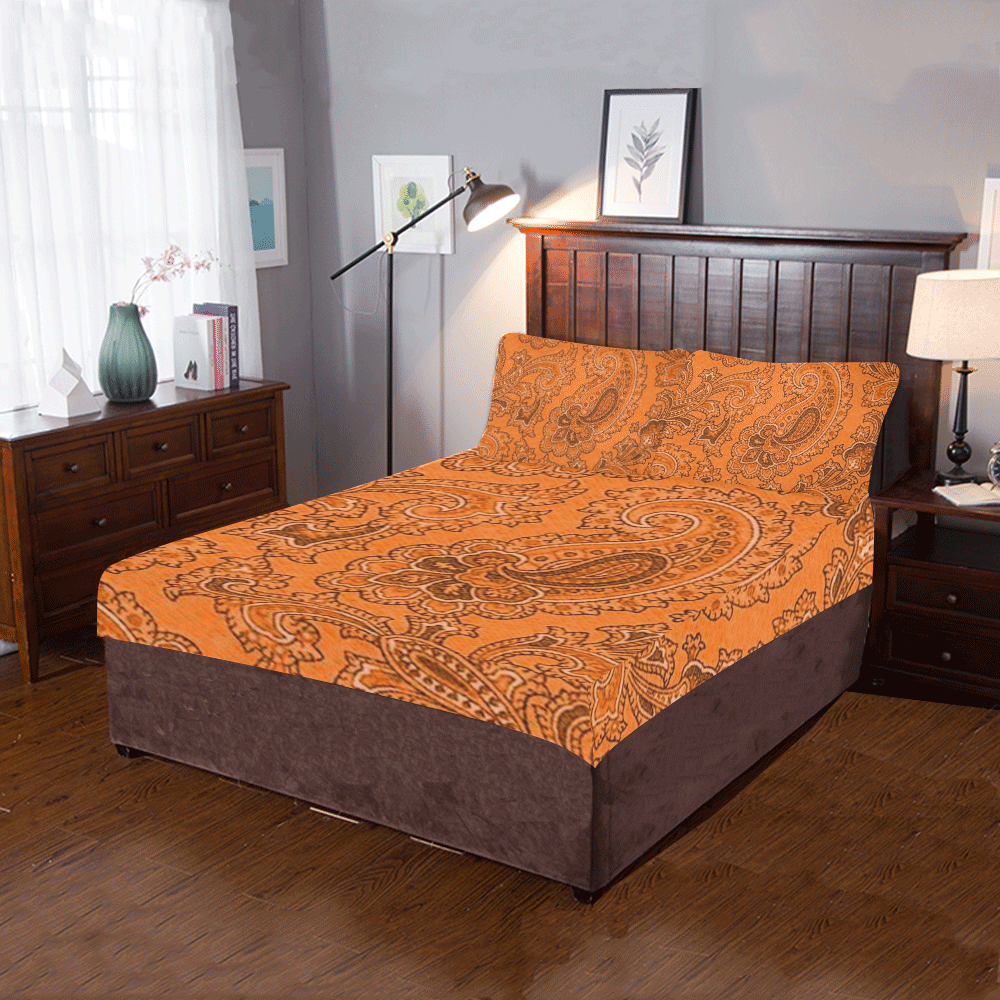 Orange Paisley Pattern 3-Piece Bedding Set