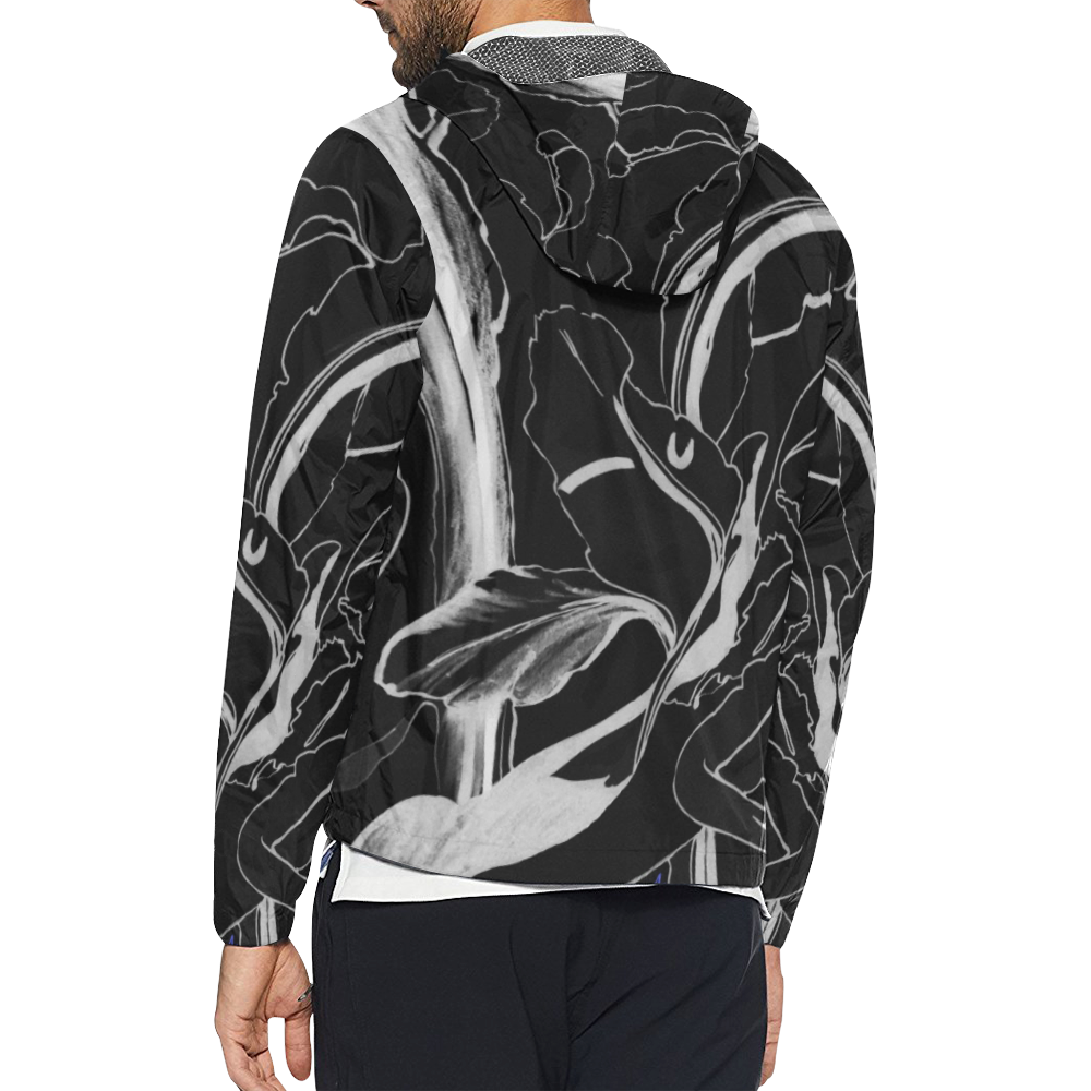 Blue Succulent White on Black Unisex All Over Print Windbreaker (Model H23)