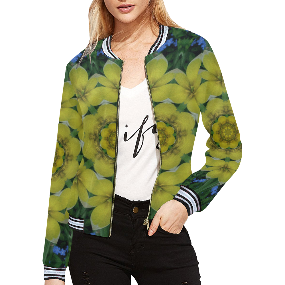 fantasy plumeria decorative real and mandala All Over Print Bomber Jacket for Women (Model H21)