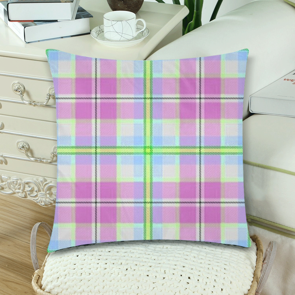 Pink And Blue Plaid Custom Zippered Pillow Cases 18"x 18" (Twin Sides) (Set of 2)