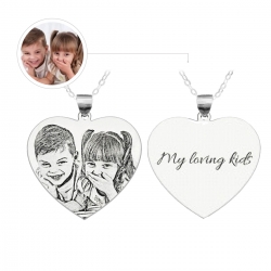 Photo Engraved Heart Necklace in 925 Sterling Silver