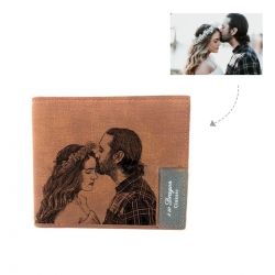 Men's Custom Photo Engraved Wallet - Coffee